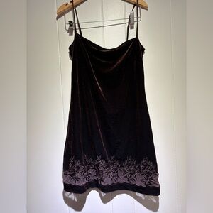 Vivienne Tam brown velvet embroidered mini dress 1 XS 90’s y2k Rachel Friends